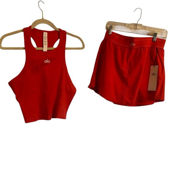 ALO Yoga Dresses & Skirts - NWT Alo Yoga tank and tennis skirt set BRIGHT RED Size L